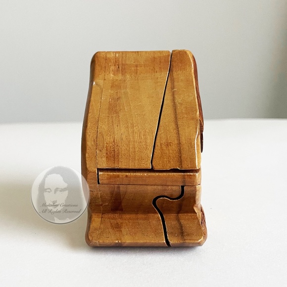 Wooden Fish Trinket Case Puzzle Box Stash Home Decor Vintage Artisan - Picture 2 of 5